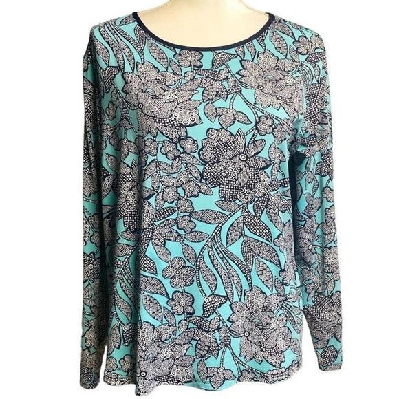 Lands' End Other - Lands'‎ End Aqua Blue Floral Print Long Sleeve Rash Guard Beach Swim 0X 14W
